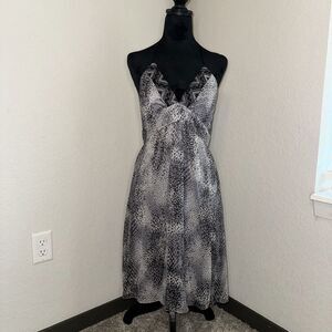 Eliza J Y2K Dress Women's 8 Black Gray Polka Dot 100% Silk Halter Neck Sundress